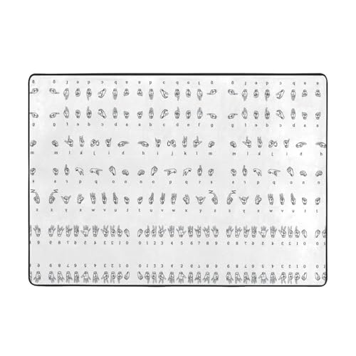 Gebärdensprachiger Alphabet-Teppich, 203 x 147 cm, bedruckter Teppich, weicher Flanellstoff, geeignet für verschiedene Umgebungen von CarXs