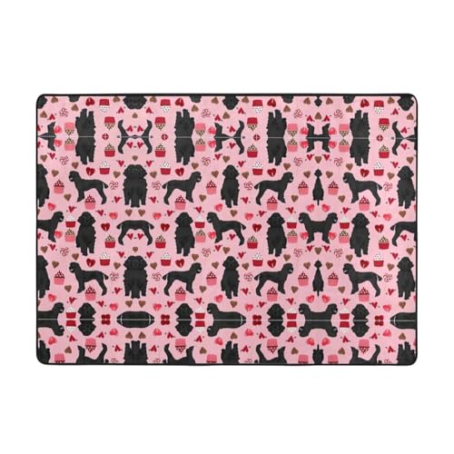 Hunde-Teppich mit rosa Pudeln, 203 x 147 cm, bedruckter Teppich, weicher Flanellstoff, geeignet für verschiedene Umgebungen von CarXs