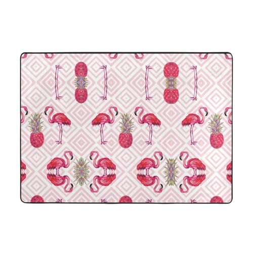 Pinker Flamingo-Ananas-Teppich, 203 x 147 cm, bedruckter Teppich, weicher Flanellstoff, geeignet für verschiedene Umgebungen von CarXs