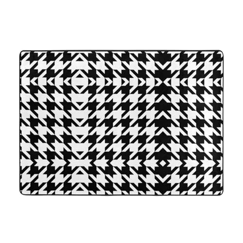 Schwarzer Teppich mit Hahnentrittmuster, 203 x 147 cm, bedruckter Teppich, weicher Flanellstoff, geeignet für verschiedene Umgebungen von CarXs
