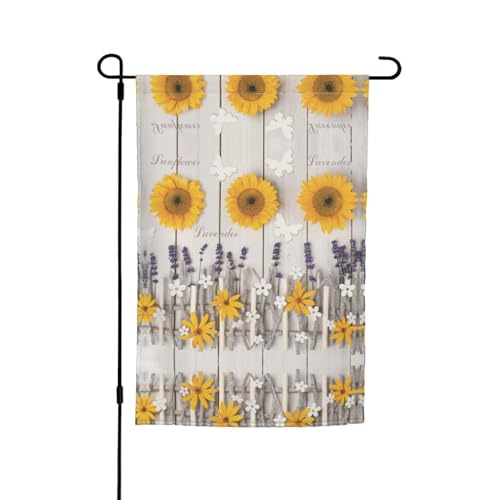 Sonnenblumen auf Holz, Feiertags-Gartenflaggen, 30,5 x 45,7 cm, doppelseitiger Druck, dekorative Flaggen für Außendekoration für alle Jahreszeiten von CarXs