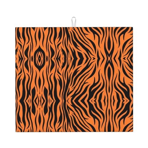 Stilvolle Abtropfmatte mit Tigerstreifen, orangefarbenes Muster, saugfähiges und vielseitiges Küchenzubehör, mit bezauberndem Druckdesign von CarXs