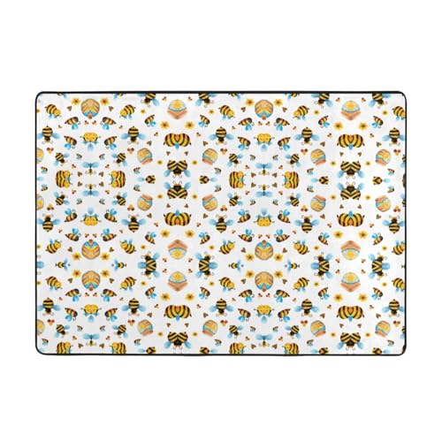 Teppich mit Cartoon-Bienenmuster, 203 x 147 cm, bedruckter Teppich, weicher Flanellstoff, geeignet für verschiedene Umgebungen von CarXs