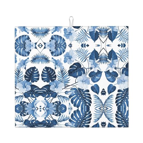 Tropische Abtropfmatte mit blauer Blume, saugfähiges und vielseitiges Küchenzubehör, mit charmantem Druckdesign von CarXs