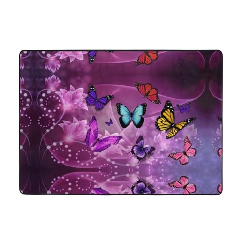 Violetter Schmetterlingsteppich, 203 x 147 cm, bedruckter Teppich, weicher Flanellstoff, geeignet für verschiedene Umgebungen von CarXs