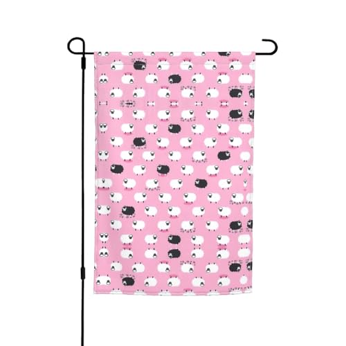Weiße Schafe auf rosa Hintergrund, Feiertags-Gartenflaggen, 30,5 x 45,7 cm, doppelseitiger Druck, dekorative Flaggen für Außendekoration für alle Jahreszeiten von CarXs