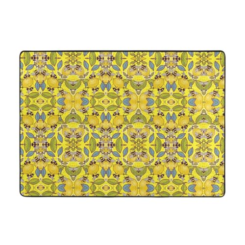 Zitronen- und Bienen-Teppich, 203 x 147 cm, bedruckter Teppich, weicher Flanellstoff, geeignet für verschiedene Einrichtungen von CarXs