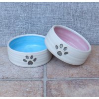 Paar Benutzerdefinierte Mittlere Hundefutter Wassernapf Schale Hand Geworfen Steinzeug Keramik Handgemacht Brauch von CaractacusPots