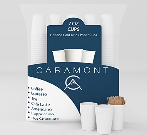 Caramont, 400 Pappbecher 7 Oz mit Holz Rührstäbchen,Umweltfreundlich Hitzebeständig,für Kalte ,Heiße Getränke aus,Ideal für Kaffee,Tee,Geburtstag usw von Caramont