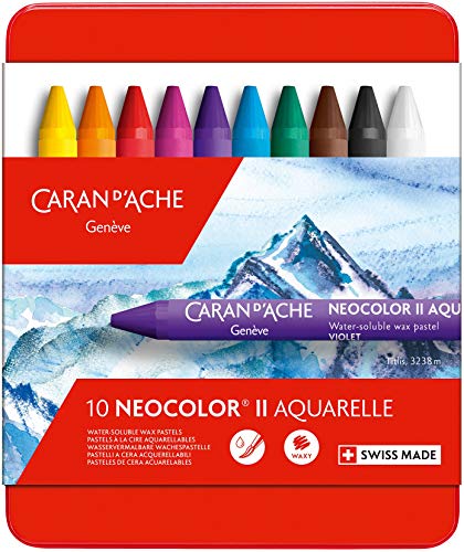 Caran d'Ache 7500.31 d'ACHE - NEOCOLOR II(2) Aquarelle Wachspastelle in Metallbox - 10 Stück von Caran d'Ache