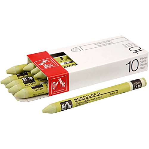 Caran d'Ache NEOCOLOR II 245 HELLOLIV/LIGHT OLIVE (7500.245) / Pastelle 10 Stück (1er Pack)/ aus Wasservermalbarem Wachs/Für Papier Karton Glas Holz Leder Stoff Stein von Caran d'Ache