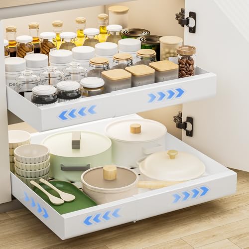 2 Stück Teleskopschublade, Ausziehbare Schublade Küche Erweiterbar Ausziehbare Schubladen Küchenschrank Organizer Küche Ausziehbar Schrank Organizer Kein Bohren Expandierbare Breite(30-50*43.5*7cm) von Carastek