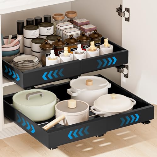 2 Stück Teleskopschublade, Ausziehbare Schublade Küche Erweiterbar Ausziehbare Schubladen Küchenschrank Organizer Küche Ausziehbar Schrank Organizer Kein Bohren Expandierbare Breite 32-52cm (Schwarz) von Carastek