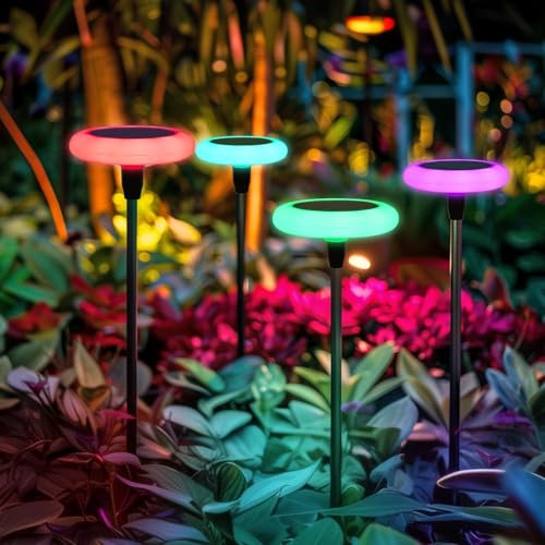 Carastek Solarlampen für Außen Garten 4 Stück Solar Gartenleuchten RGB Solarleuchten für Außen Super Hell Solar Solarlampen mit 36 Lumen IP65 Wasserdicht für Gartendeko Terrasse Rasen Outdoor von Carastek