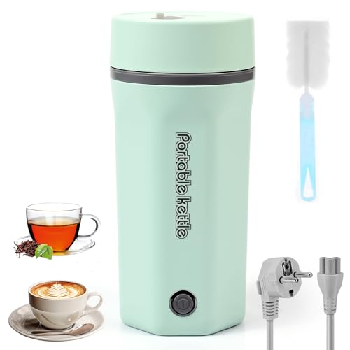 Reise Wasserkocher Klein Elektrische Wassertasse 500ML Tragbarer Mini-Heizbecher 304 Edelstahl Liner 220V 300W Schnellkoch Teekanne Heizbecher mit Automatischer Abschaltung (Grün) von Carastek