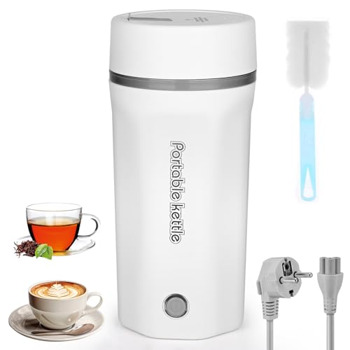Reise Wasserkocher Klein Elektrische Wassertasse 500ML Tragbarer Mini-Heizbecher 304 Edelstahl Liner 220V 300W Schnellkoch Teekanne Heizbecher mit Automatischer Abschaltung (Weiß) von Carastek