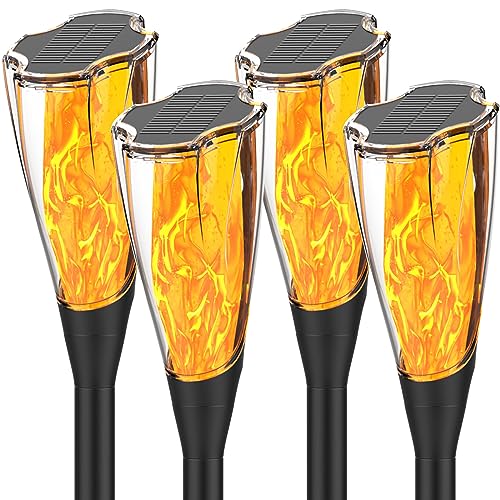 4er-Set Solar Flammenlicht, LED Solar Flammenlicht Gartenfackeln Solar Flamme Fackeln Lichter Solarleuchten mit Realistischen Flammen für Außen Gärten Weg Hinterhöfe Rasen, IP65 Wasserdicht (Flamme) von Carastek