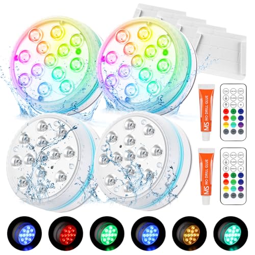 Unterwasser Licht, 4 Stück Multi Farbwechsel Teichbeleuchtung Unterwasse Licht mit Fernbedienung 13 LED IP68 Wasserdichte Leuchten RGB Poolbeleuchtung für Garten Aquarium Vase Badewanne Pool Spa von Carastek