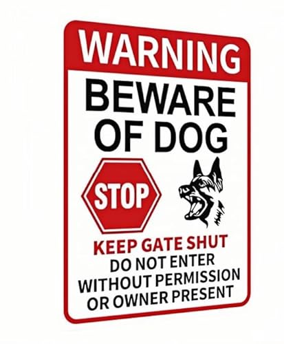 Carastora Lustiges Schild mit Aufschrift "Beware of Dog" – Warning, No Trespassing, Keep Gate Closed, Do Not Enter Without Permission, 20,3 x 30,5 cm, Aluminiumschild, perfekt für Hof, Zaun und Carastora Lustiges Schild mit Aufschrift "Beware of Dog" – Warning, No Trespassing, Keep Gate Closed, Do Not Enter Without Permission, 20,3 x 30,5 cm, Aluminiumschild, perfekt für Hof, Zaun und von Carastora