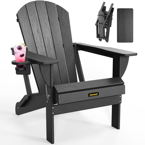 Carauci Adirondack-Stuhl aus Kunststoff, HDPE, zusammenklappbar, wetterbeständig, mit Getränkehalter, Holzstruktur, Feuerstelle, Outdoor-Stuhl für Garten, Veranda, Rasen, Hinterhof, unterstützt 172 kg Carauci Adirondack-Stuhl aus Kunststoff, HDPE, zusammenklappbar, wetterbeständig, mit Getränkehalter, Holzstruktur, Feuerstelle, Outdoor-Stuhl für Garten, Veranda, Rasen, Hinterhof, unterstützt 172 kg von Carauci