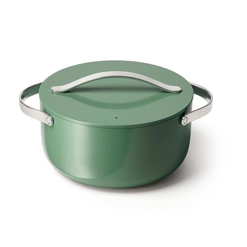 Caraway Antihaftbeschichteter Keramik-Dutch Oven Topf mit Deckel (6,5 qt, 26,7 cm) – ungiftig, PTFE- und PFOA-frei – ofenfest und kompatibel mit allen Herdarten (Gas, Elektro und Induktion) – Salbei von Caraway