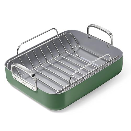 Caraway Bräter – 40,6 x 33 cm Bräter mit Rost – Antihaft-Keramikbeschichtung – ungiftig, PTFE- und PFOA-frei – ofenfest und kompatibel mit allen Herdarten – Salbei Caraway Bräter – 40,6 x 33 cm Bräter mit Rost – Antihaft-Keramikbeschichtung – ungiftig, PTFE- und PFOA-frei – ofenfest und kompatibel mit allen Herdarten – Salbei von Caraway
