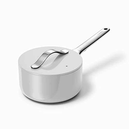 Caraway Keramik-Saucenpfanne mit Deckel (1,75 qt) – ungiftig, PTFE- und PFOA-frei – ofenfest und kompatibel mit allen Herdarten (Gas, Elektro und Induktion) – Grau von Caraway