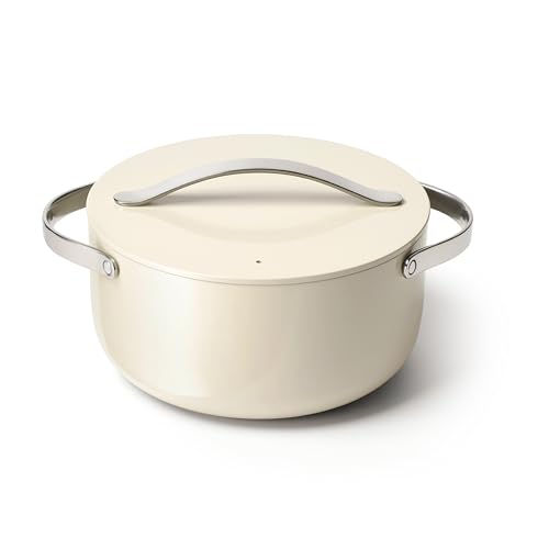 Caraway Dutch Oven Topf mit Deckel, antihaftbeschichtet, Keramik, 26,7 cm, ungiftig, PTFE- und PFOA-frei, ofenfest und kompatibel mit allen Herdarten (Gas, Elektro und Induktion), cremefarben von Caraway