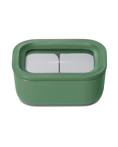 Caraway Mini Rechteckige Frischhaltedose - 2,6 Tassen Glas Vorratsbehälter für Lebensmittel - Ungiftiges keramikbeschichtetes Glas - Air Release Technologie - Kompaktes & Stapelbares Design - Salbei von Caraway