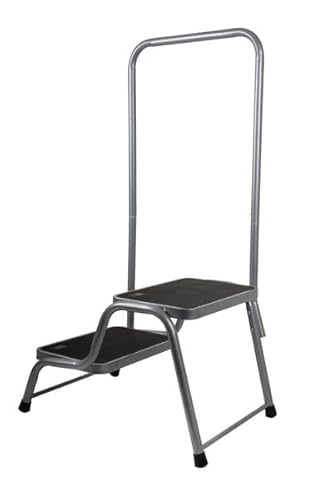 Carbest Doppeltrittstufe mit Handlauf, Metall und Kunststoff, Klassisch, Metallic, 2 Stufen, 103 cm, für Küchenschränke von Carbest