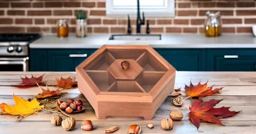 CarbonEnmy Aufbewahrung Box Holz Natur Teebox Obst-Nuss-Snack-Trockenobst-Box Geteilte Aufbewahrungsbox 7 Gitter (Ebenholz) von CarbonEnmy