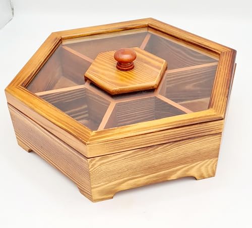 CarbonEnmy Aufbewahrung Box Holz Natur Teebox Obst-Nuss-Snack-Trockenobst-Box Geteilte Aufbewahrungsbox 7 Gitter (kiefer) von CarbonEnmy