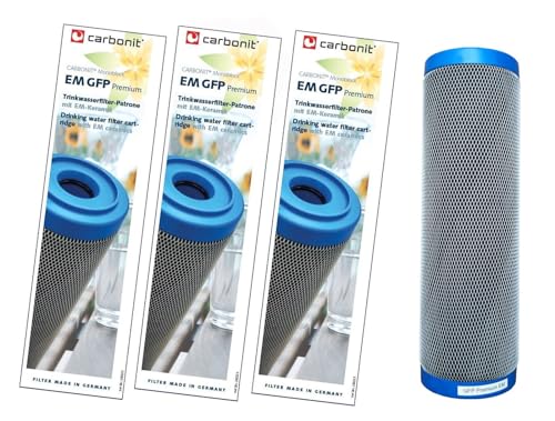 Carbonit: 3 x Prime Invention Wasserfilter GFP Premium EM Filterpatrone 0,4 µ mit mehr Aktivkohle und EM-Keramik von Carbonit