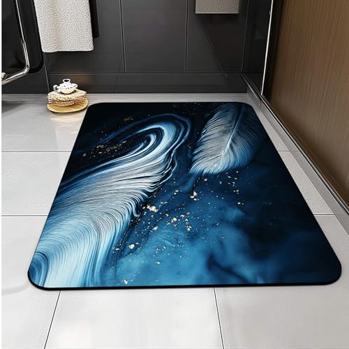 Badematte Blaue Abstrakte Feder Superweiche Badezimmerteppiche, Badematte Rutschfester Absorbierender, Badteppich Waschbar, Duschvorleger Matte Mit Gummirücken Für Matbad von Carbono