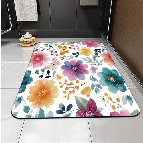 Badematte Bunte Blume Schmetterling Superweiche Badezimmerteppiche, Badematte Rutschfester Absorbierender, Badteppich Waschbar, Duschvorleger Matte Mit Gummirücken Für Matbad Badematte Bunte Blume Schmetterling Superweiche Badezimmerteppiche, Badematte Rutschfester Absorbierender, Badteppich Waschbar, Duschvorleger Matte Mit Gummirücken Für Matbad von Carbono