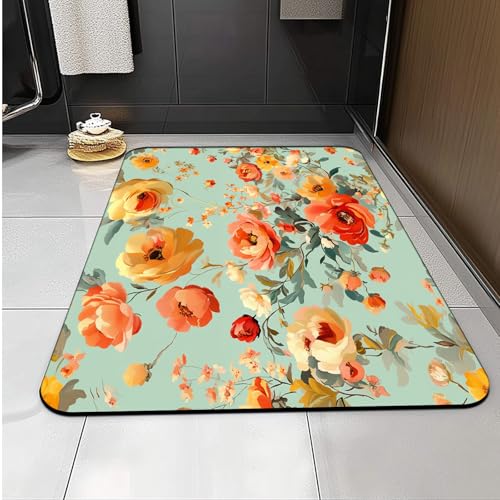Badematte Frische Orange Pflanzenblumen Superweiche Badezimmerteppiche, Badematte Rutschfester Absorbierender, Badteppich Waschbar, Duschvorleger Matte Mit Gummirücken Für Matbad von Carbono