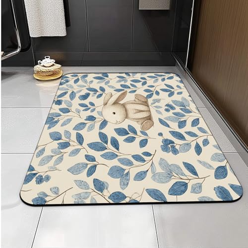Badematte Kaninchenblau Blatt Superweiche Badezimmerteppiche, Badematte Rutschfester Absorbierender, Badteppich Waschbar, Duschvorleger Matte Mit Gummirücken Für Matbad von Carbono