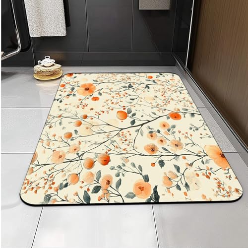 Carbono Badematte Orange Blumen Super Absorbierende Badezimmerteppich, Dünn Waschbar Schnelltrocknende Duschvorleger Für Badewannen, Badezimmer, Toilette Carbono Badematte Orange Blumen Super Absorbierende Badezimmerteppich, Dünn Waschbar Schnelltrocknende Duschvorleger Für Badewannen, Badezimmer, Toilette von Carbono