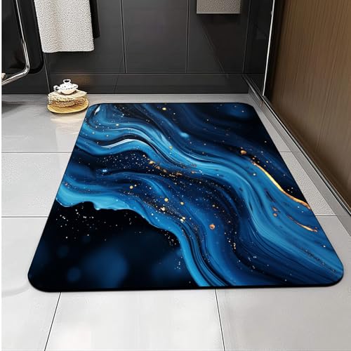 Carbono Badezimmerteppich Blaues Marmormuster Badematte Rutschfester, Badezimmermatte Duschvorleger, Absorbierende Badezimmerteppich, Waschbar Schnelltrocknend Duschmatte von Carbono