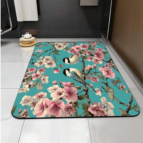 Carbono Badezimmerteppich Rosa Blume Vogel Duschmatte rutschfest Waschbar, Super Absorbierende Bodenmatte,Schnell Trocknend Schmutzabweisende Pflegeleichte Bodenmatte Carbono Badezimmerteppich Rosa Blume Vogel Duschmatte rutschfest Waschbar, Super Absorbierende Bodenmatte,Schnell Trocknend Schmutzabweisende Pflegeleichte Bodenmatte von Carbono