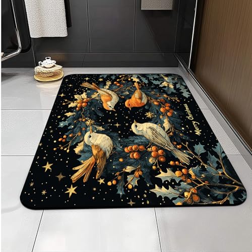 Carbono Badezimmerteppich Sternenhimmel Vogel Badematte Rutschfester, Badezimmermatte Duschvorleger, Absorbierende Badezimmerteppich, Waschbar Schnelltrocknend Duschmatte von Carbono