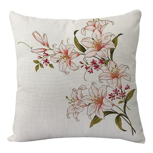 Carbono Kissenbezug 45X45 Blumen Grüne Blätter Boho Modern Kunst Dekokissen Kissenbezüge Waschbar Atmungsaktiv Leinen Textil Outdoor Kopfkissenbezug von Carbono