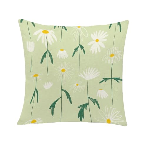 Carbono Kissenbezug 45X45 Grüne Blumen Boho Modern Kunst Dekokissen Kissenbezüge Waschbar Atmungsaktiv Leinen Textil Outdoor Kopfkissenbezug von Carbono