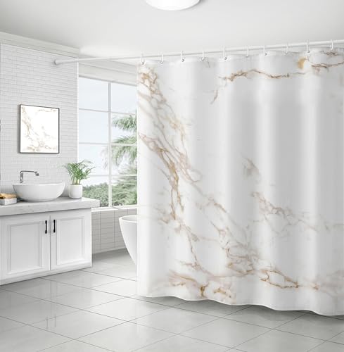 Duschvorhang Marmor Korn Braun Badezimmer-Dekoration, Beschwerter Saum, Wasserdicht, Waschbar,Gemütliches Badeerlebnis Hochwertiges Badezimmeraccessoire von Carbono