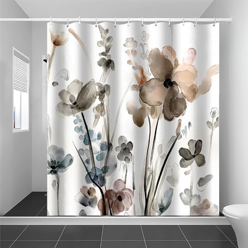 Duschvorhang Vintage Pflanzenblumen Wasserdichter Duschvorhang,Shower Curtains Mit Ösen Und 12 Duschringen, Beschwerter Saum, Badewanne Vorhang Schnell Trocknend Für Badezimmer von Carbono