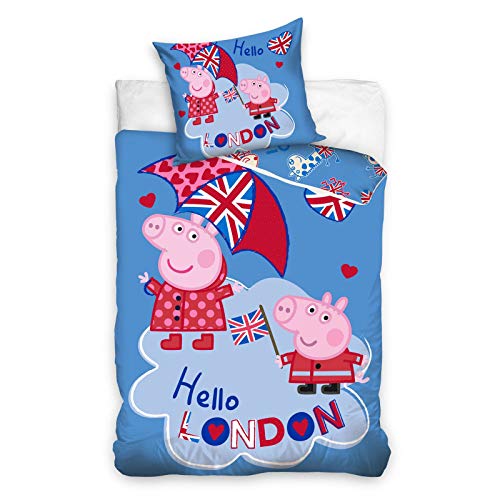 Carbotex Bettwäsche Bettgarnitur Kinder 2 TLG. Set Peppa Wutz George Peppa Pig Magic 140x200 +Kissenbezug Rosa Blau Grün 100% Baumwolle Öko-Tex von Carbotex