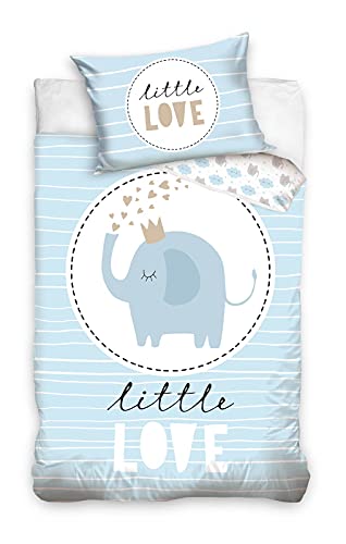 Carbotex Children's Bed Linen 100 x 135 cm 40 x 60 cm with Elephant Little Love – Reversible Bedding for Boys – Pillow and Duvet Cover 100% Cotton – New Children's Collection (Blue) von Carbotex