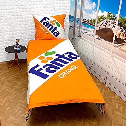 Carbotex Fanta Bettwäsche Doppelseitige Bettbezug 140x200 + 70x90 cm 100% Baumwolle Orange Weiß Blau mit Verschluss von Carbotex