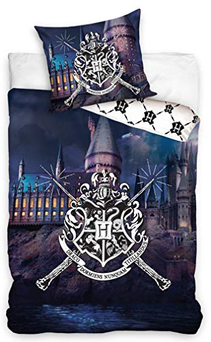 Carbotex - HP188010-PP - Harry Potter Schloss Castle Hogwarts Bettwäsche mit Bettbezug 140x200cm und Kissenbezug 70x90cm 100% Ursprüngliche Baumwolle von Carbotex