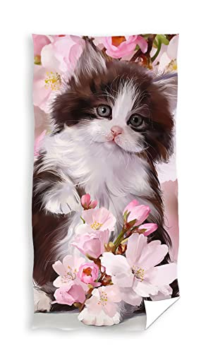 Carbotex Katzen-Baby Kätzchen Strandtuch Badetuch Duschtuch Baumwolle 70cm x 140cm Kitten (Mehrfarbig TNL214008) von Carbotex